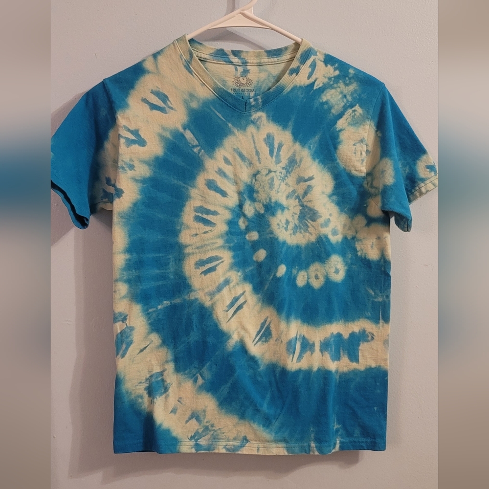 Tye Dye t-shirt L 10/12 Unisex Tie T shirt Blue White Spiral Swirl